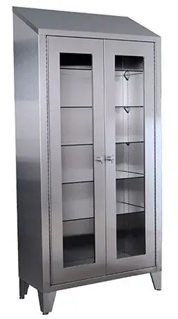 UMF Medical SS7834 Stainless Steel Instrument Cabinet with 2 Sliding Glass Doors & 5 Shelves, 36" x 77" x 16"