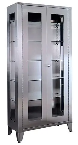 UMF Medical SS7840 Stainless Steel Display Cabinet with 2 Glass Doors & 5 Shelves, 39" x 77" x 16"