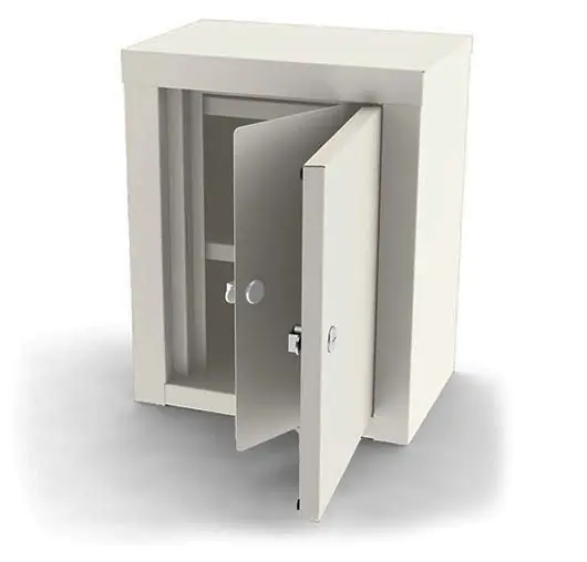 UMF Medical 7781QW 2-Door Narcotic Cabinet with Double Lock, 2 Shelves, White, 12" x 15" x 8"