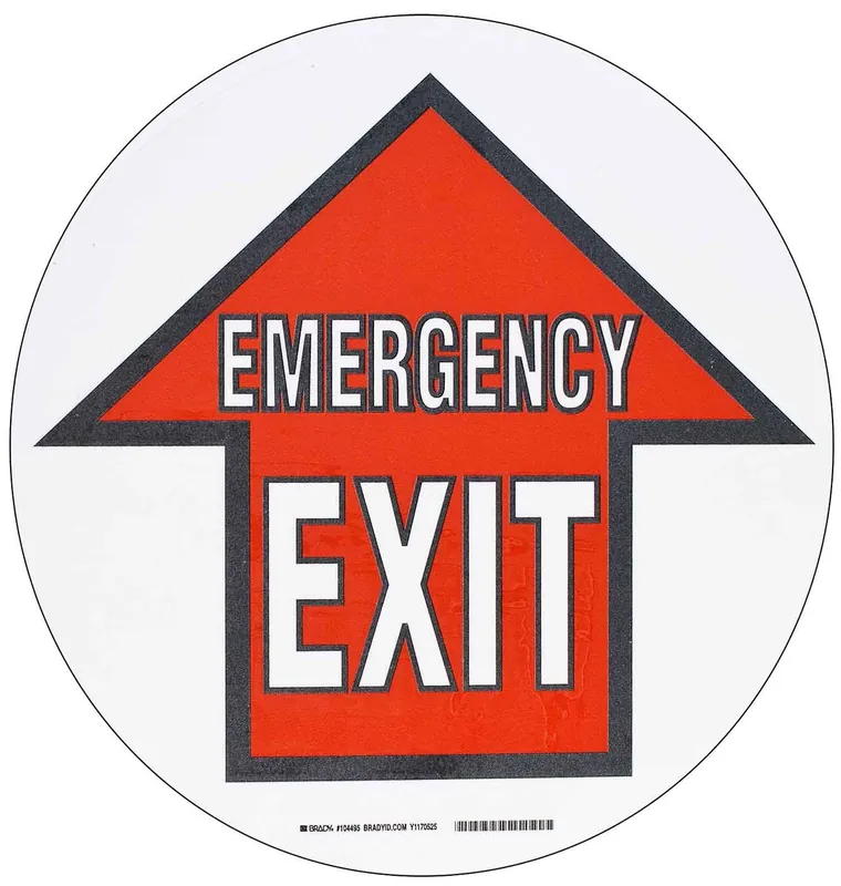 Brady 104495 "EMERGENCY EXIT" with Arrow Floor Sign, 17" Diameter