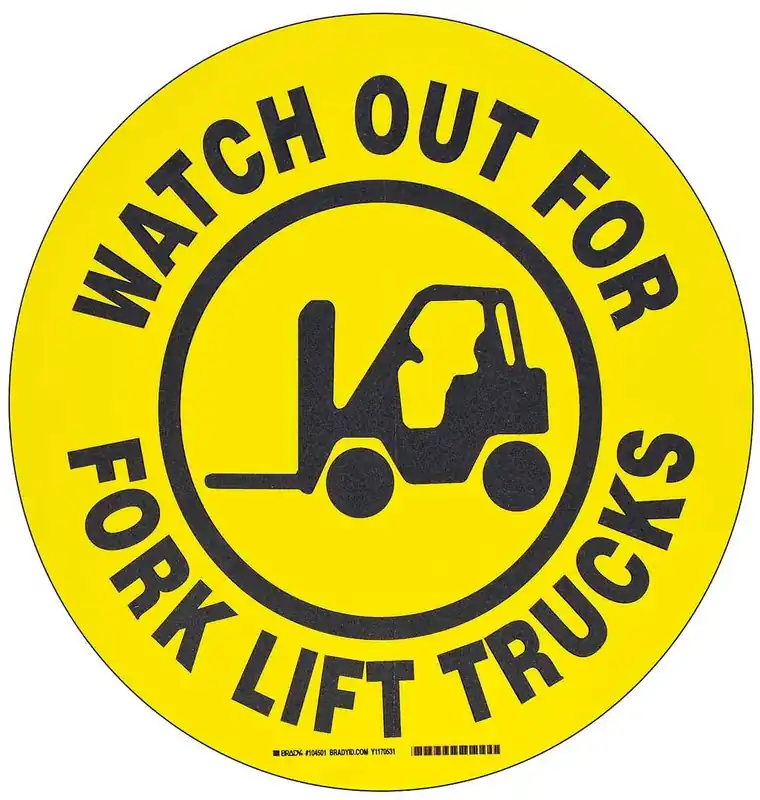 Brady 104501 "WATCH OUT FOR FORK LIFT TRUCKS" Floor Sign, 17" Diameter