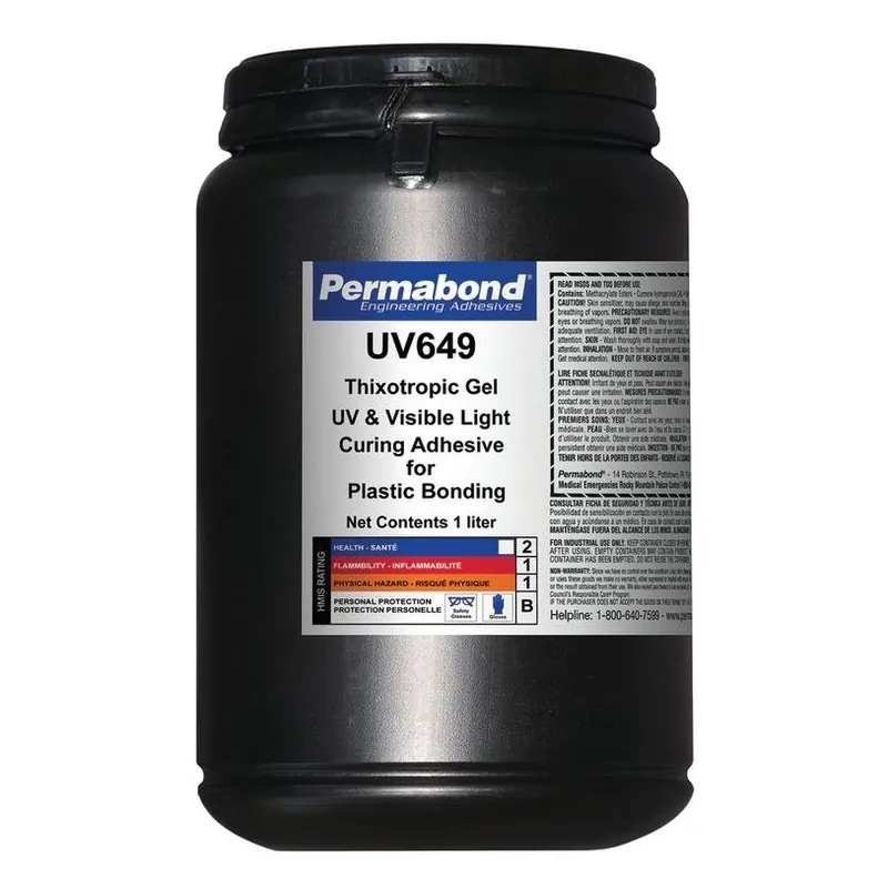 Permabond UV649 Fast Curing UV-Curable Adhesive, Clear, 1 Liter Bottle