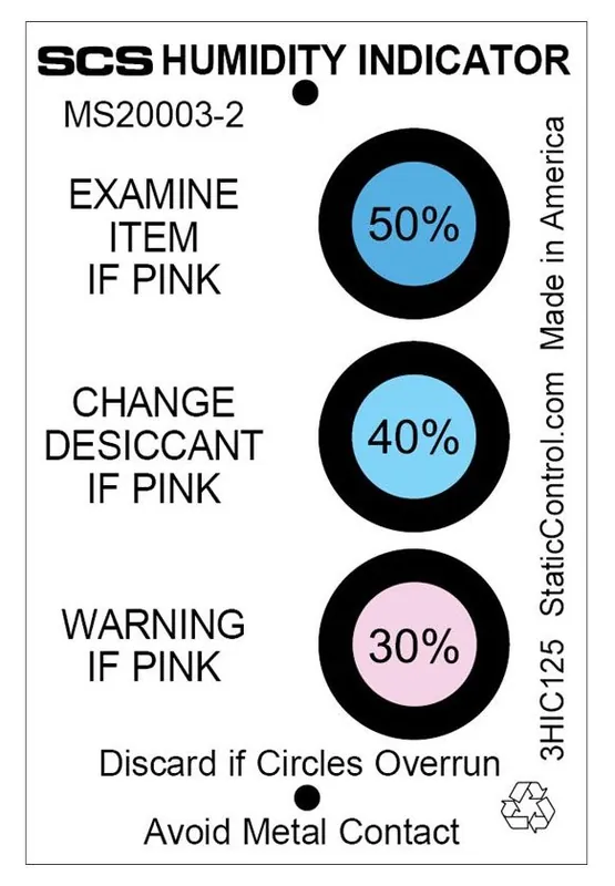 SCS MIL Standard 3-Spot Humidity Indicator Card, 30% 40% 50% RH, Can of 125