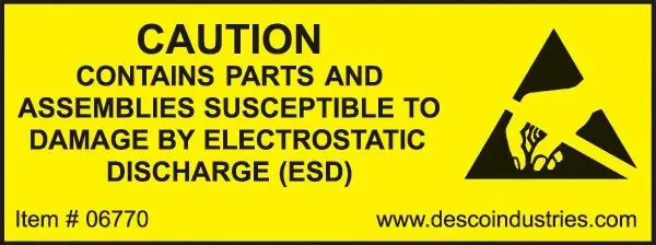 Desco 06770 Contains ESDS Label, Yellow, 2" x 3/4", Roll of 500