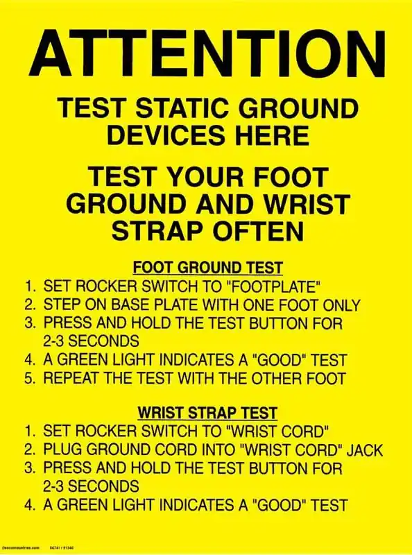 Desco 06741 Foot/Wrist Ground Tester Posters, 17" x 22"
