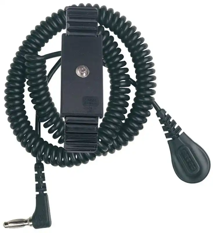 Desco 91070 Adjustable Black Premium Metal Wrist Strap with Right Angle Banana Plug & 6‘ Coil Cord