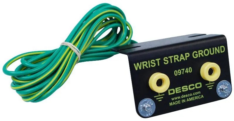 Desco 09740 Bench Mounted Ground with 2 Banana Jacks, Dual Wrist Strap Ground, 10‘ Cord