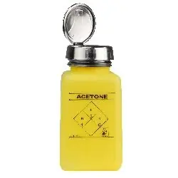 Menda 35277 durAstatic® HDPE One-Touch Square Bottle, Yellow with "Acetone" Print, 6 oz.