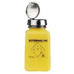 Menda 35278 durAstatic® HDPE One-Touch Square Bottle, Yellow with "Isopropyl (IPA)" Print, 6 oz.