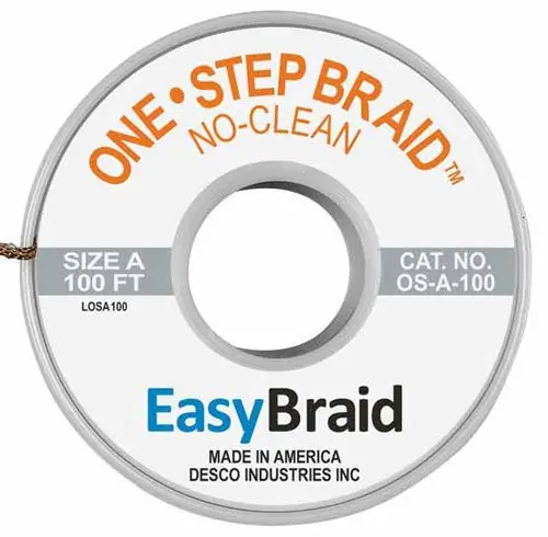 Easy Braid OS-A-100 1 One-Step No-Clean Desoldering Braid, Gray, 0.025" dia. x 100‘ Spool