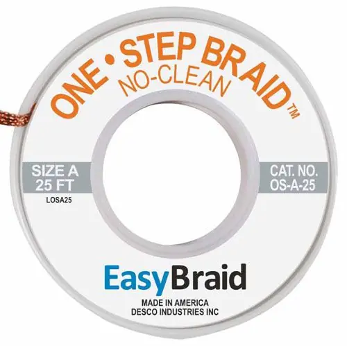 Easy Braid OS-A-25 1 One-Step No-Clean Desoldering Braid, Gray, 0.025" dia. x 25‘ Spool