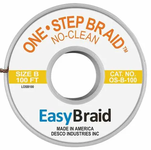Easy Braid OS-B-100 2 One-Step No-Clean Desoldering Braid, Yellow, 0.050" dia. x 100‘ Spool