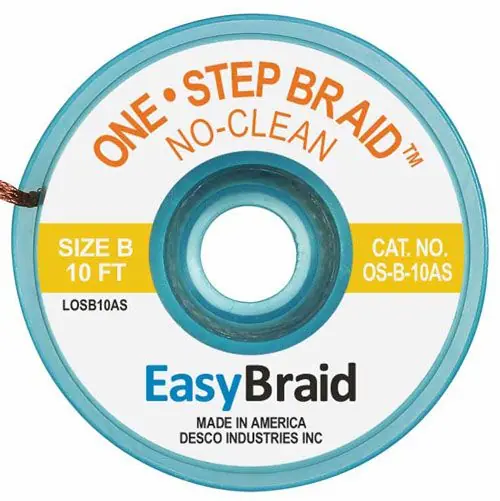 Easy Braid OS-B-10AS 2 One-Step No-Clean Anti-Static Desoldering Braid, Yellow, 0.050" dia. x 10‘ Spool
