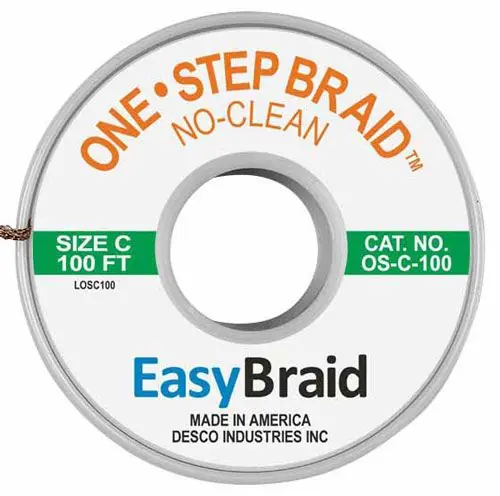 Easy Braid OS-C-100 3 One-Step No-Clean Desoldering Braid, Green, 0.075" dia. x 100‘ Spool