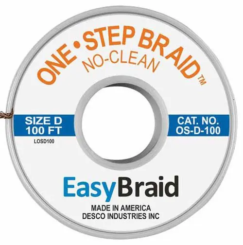 Easy Braid OS-D-100 4 One-Step No-Clean Desoldering Braid, Blue, 0.100" dia. x 100‘ Spool
