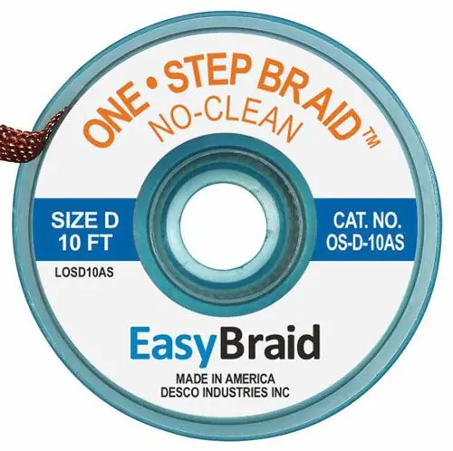Easy Braid OS-D-10AS 4 One-Step No-Clean Anti-Static Desoldering Braid, Blue, 0.100" dia. x 10‘ Spool