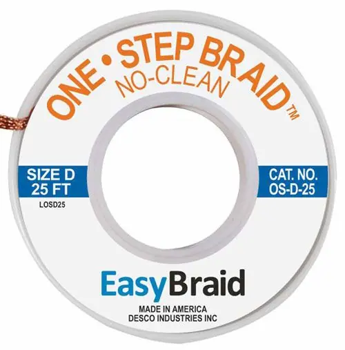Easy Braid OS-D-25 4 One-Step No-Clean Desoldering Braid, Blue, 0.100" dia. x 25‘ Spool