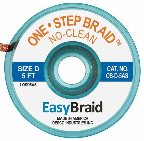 Easy Braid OS-D-5AS 4 One-Step No-Clean Anti-Static Desoldering Braid, Blue, 0.100" dia. x 5‘ Spool