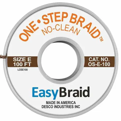Easy Braid OS-E-100 5 One-Step No-Clean Desoldering Braid, Brown, 0.125" dia. x 100‘ Spool