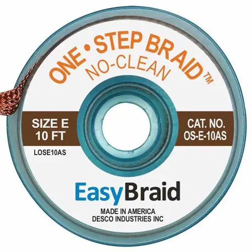 Easy Braid OS-E-10AS 5 One-Step No-Clean Anti-Static Desoldering Braid, Brown, 0.125" dia. x 10‘ Spool