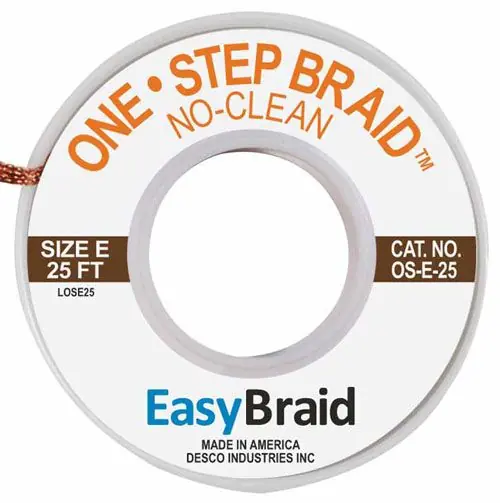 Easy Braid OS-E-25 5 One-Step No-Clean Desoldering Braid, Brown, 0.125" dia. x 25‘ Spool