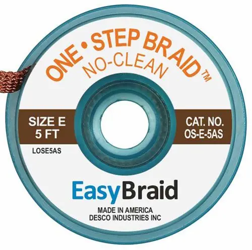 Easy Braid OS-E-5AS 5 One-Step No-Clean Anti-Static Desoldering Braid, Brown, 0.125" dia. x 5‘ Spool