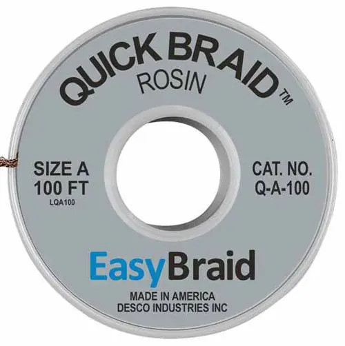 Easy Braid Q-A-100 1 Quick Braid Rosin Desoldering Braid, Gray, 0.025" dia. x 100‘ Spool