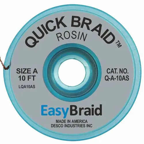 Easy Braid Q-A-10AS 1 Quick Braid Rosin Anti-Static Desoldering Braid, Gray, 0.025" dia. x 10‘ Spool