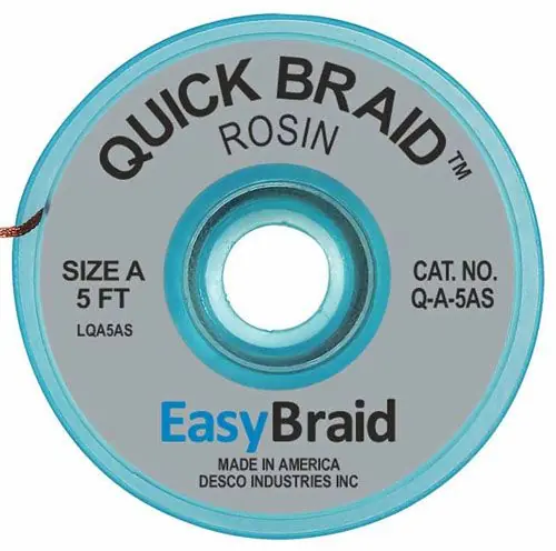 Easy Braid Q-A-5AS 1 Quick Braid Rosin Anti-Static Desoldering Braid, Gray, 0.025" dia. x 5‘ Spool