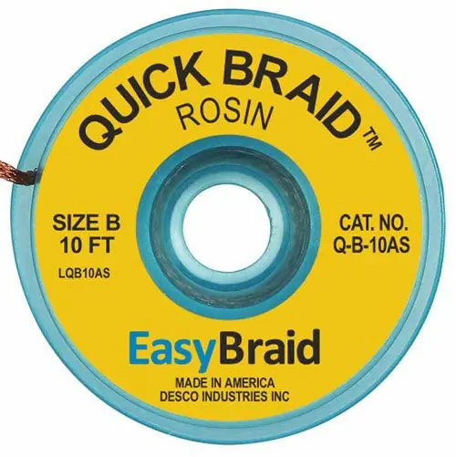 Easy Braid Q-B-10AS 2 Quick Braid Rosin Anti-Static Desoldering Braid, Yellow, 0.050" dia. x 10‘ Spool