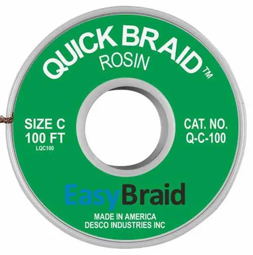 Easy Braid Q-C-100 3 Quick Braid Rosin Desoldering Braid, Green, 0.075" dia. x 100‘ Spool