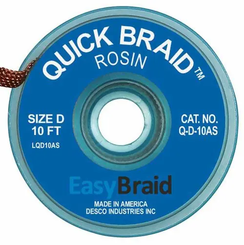 Easy Braid Q-D-10AS 4 Quick Braid Rosin Anti-Static Desoldering Braid, Blue, 0.100" dia. x 10‘ Spool