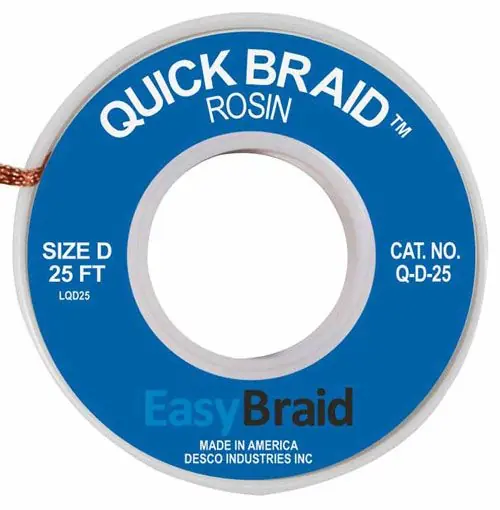 Easy Braid Q-D-25 4 Quick Braid Rosin Desoldering Braid, Blue, 0.100" dia. x 25‘ Spool