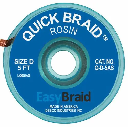 Easy Braid Q-D-5AS 4 Quick Braid Rosin Anti-Static Desoldering Braid, Blue, 0.100" dia. x 5‘ Spool