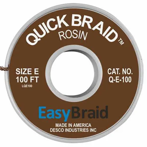 Easy Braid Q-E-100 5 Quick Braid Rosin Desoldering Braid, Brown, 0.125" dia. x 100‘ Spool
