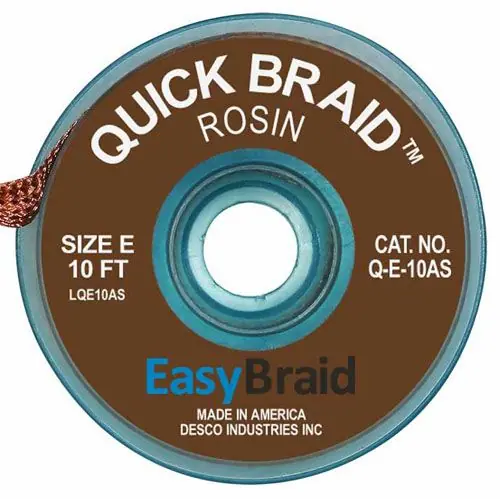 Easy Braid Q-E-10AS 5 Quick Braid Rosin Anti-Static Desoldering Braid, Brown, 0.125" dia. x 10‘ Spool