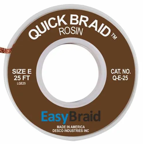 Easy Braid Q-E-25 5 Quick Braid Rosin Desoldering Braid, Brown, 0.125" dia. x 25‘ Spool