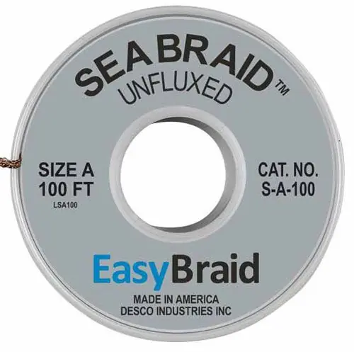 Easy Braid S-A-100 1 Sea Braid Desoldering Braid, Gray, 0.025" dia. x 100‘ Spool