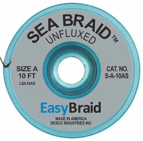Easy Braid S-A-10AS 1 Sea Braid Anti-Static Desoldering Braid, Gray, 0.025" dia. x 10‘ Spool