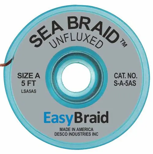 Easy Braid S-A-5AS 1 Sea Braid Anti-Static Desoldering Braid, Gray, 0.025" dia. x 5‘ Spool