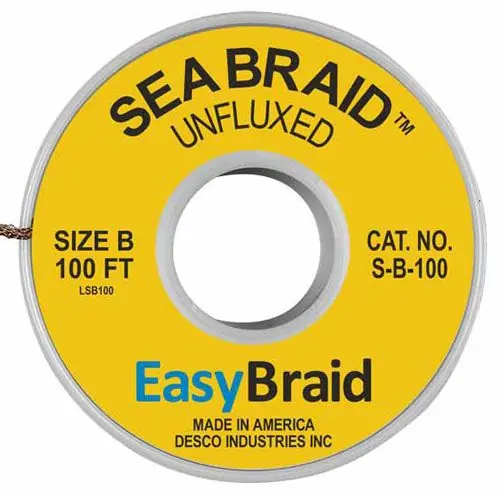Easy Braid S-B-100 2 Sea Braid Desoldering Braid, Yellow, 0.050" dia. x 100‘ Spool
