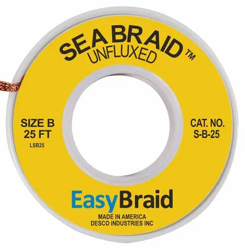 Easy Braid S-B-25 2 2 Sea Braid Desoldering Braid, Yellow, 0.050" dia. x 25‘ Spool
