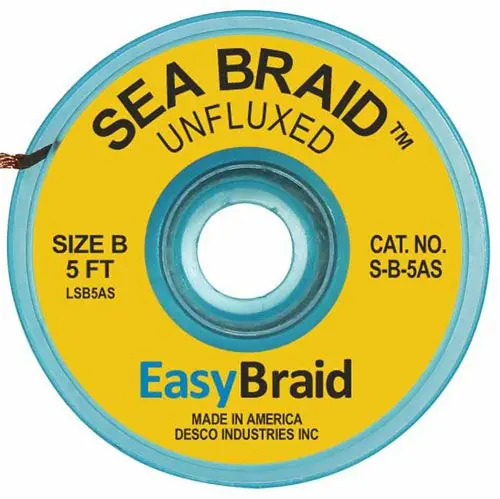 Easy Braid S-B-5AS 2 Sea Braid Anti-Static Desoldering Braid, Yellow, 0.050" dia. x 5‘ Spool