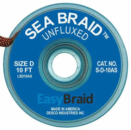 Easy Braid S-D-10AS 4 Sea Braid Anti-Static Desoldering Braid, Blue, 0.100" dia. x 10‘ Spool