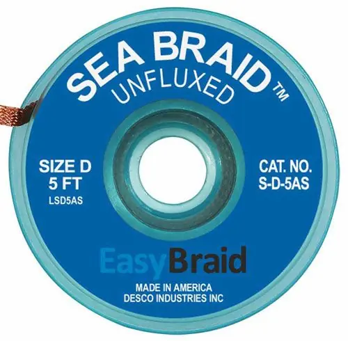 Easy Braid S-D-5AS 4 Sea Braid Anti-Static Desoldering Braid, Blue, 0.100" dia. x 5‘ Spool