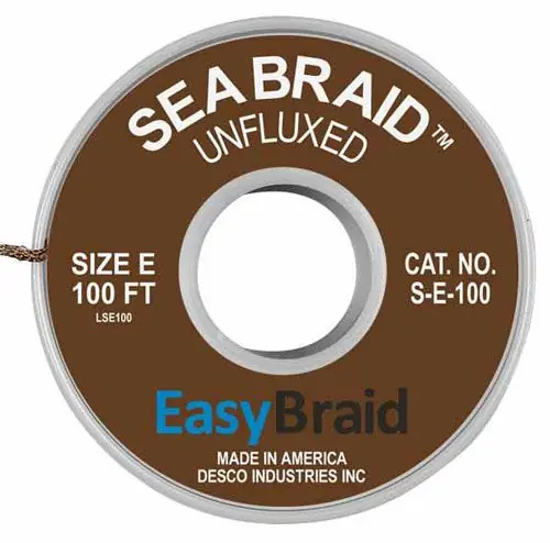 Easy Braid S-E-100 5 Sea Braid Desoldering Braid, Brown, 0.125" dia. x 100‘ Spool