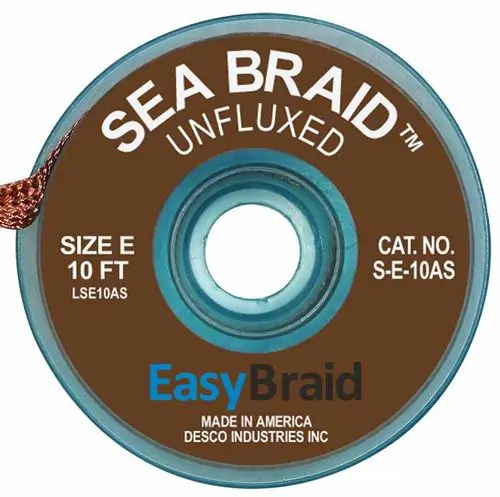 Easy Braid S-E-10AS 5 Sea Braid Anti-Static Desoldering Braid, Brown, 0.125" dia. x 10‘ Spool