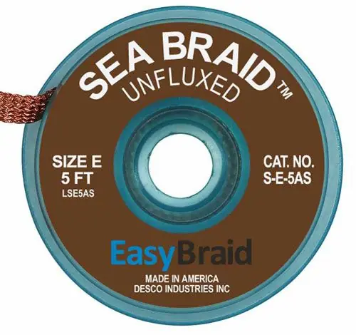 Easy Braid S-E-5AS 5 Sea Braid Anti-Static Desoldering Braid, Brown, 0.125" dia. x 5‘ Spool