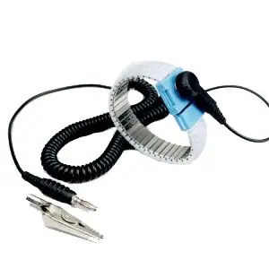 Static Solutions WS-1037 Adjustable Fluorescent Green Metal Wrist Strap with 4mm Snap & 10‘ Coil Cord