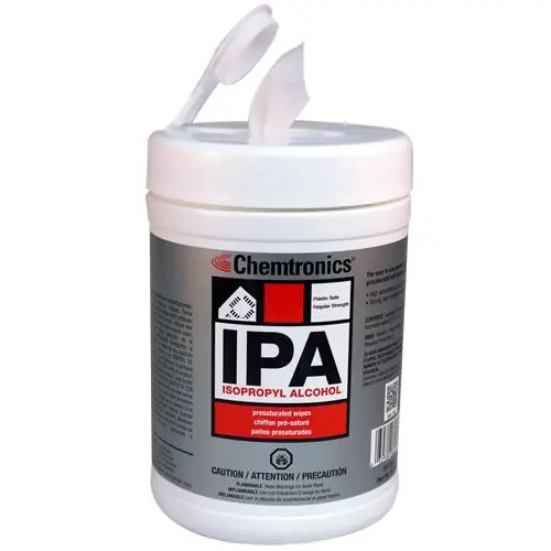 Chemtronics SIP100P Presaturated Wipes Tub, 70% IPA, 6" x 9"